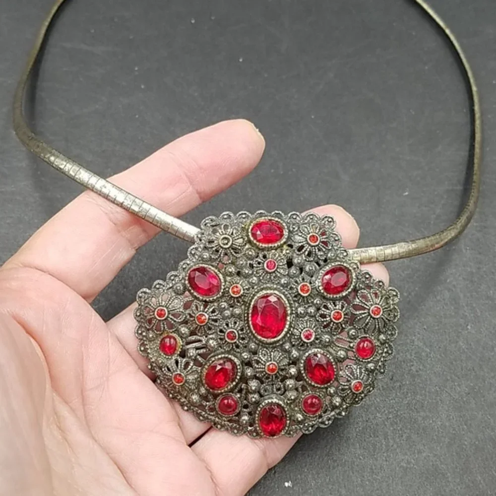 Vintage New England Glassworks Red Rhinestone Dress Clip